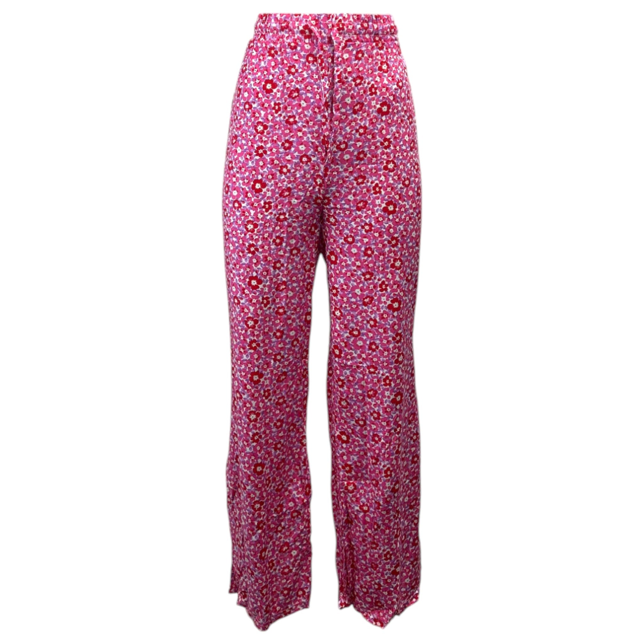 women’s pink floral print wide leg lounge palazzo trousers